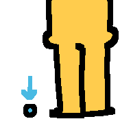 a small blue dot with a blue arrow pointing to it. there is an emoji-yellow person next to it, although their head is cropped out of frame. the dot is about half the size of their hand